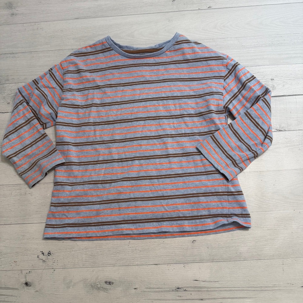 Mini Boden kids orange stripe long sleeve shirt 6/7